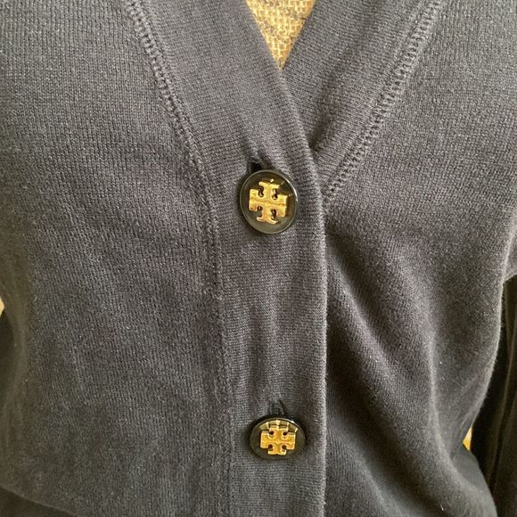 Tory Burch Simone Black Long Sleeve Button Front Cotton Cardigan size S - Picture 3 of 10